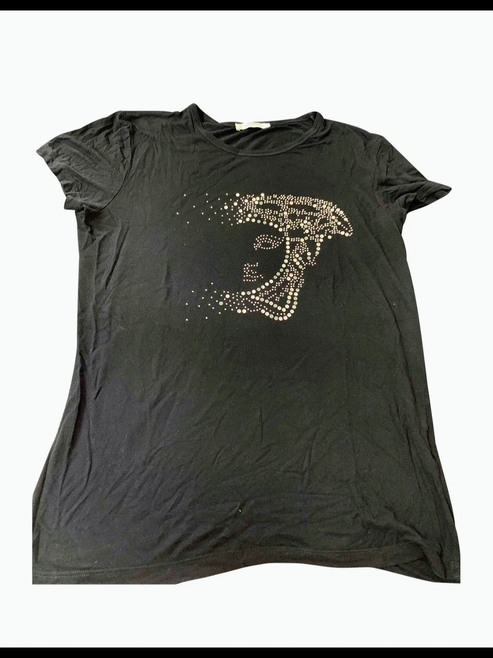 Versace Black Short-Sleeve Tee with Medusa Crystal Stud Vintage 44/Small US